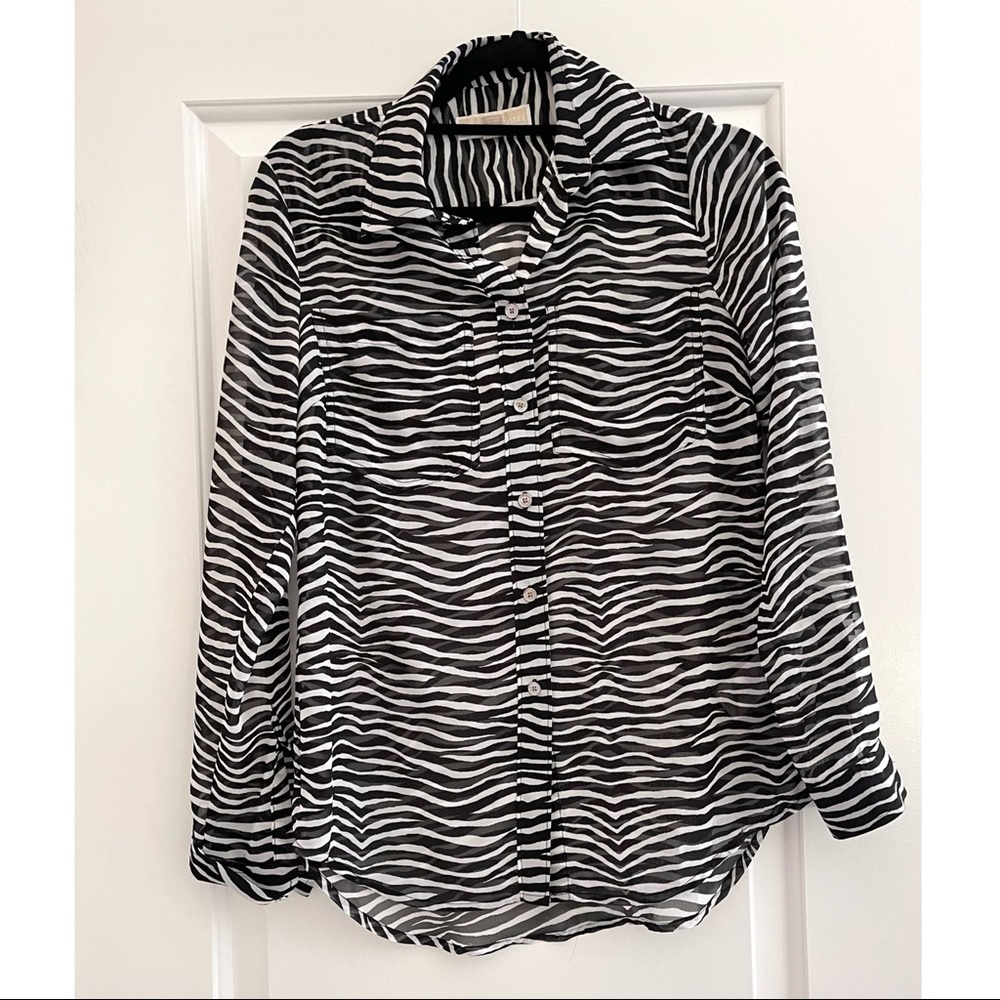 MICHAEL Michael Kors Sheer Zebra Print Button Down Blouse